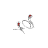 Sterling Silver Snake Ring With Red Coral And Polished Detailing